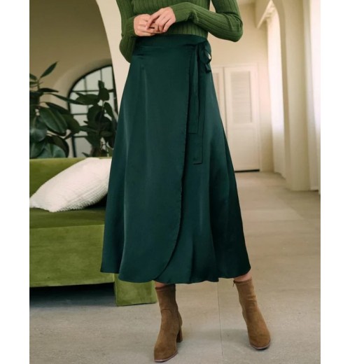 The Tie Waist High Waisted Satin Midi Skirt The Tie Waist High Waisted Satin Midi Skirt