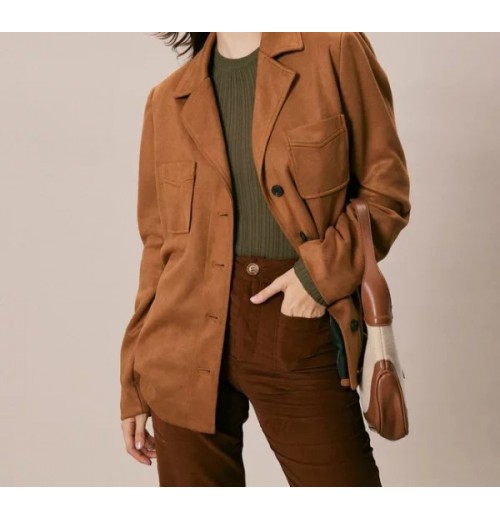 The Brown Lapel Pockets Button Suede Jacket The Brown Lapel Pockets Button Suede Jacket