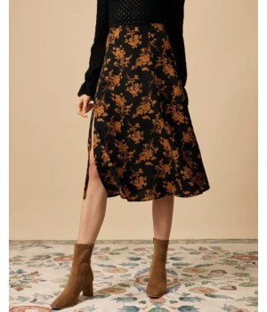 The Floral Slit High Waisted A-line Skirt