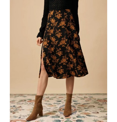 The Floral Slit High Waisted A-line Skirt The Floral Slit High Waisted A-line Skirt