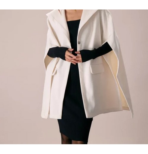 The White Hooded Batwing Sleeve Cape Coat The White Hooded Batwing Sleeve Cape Coat