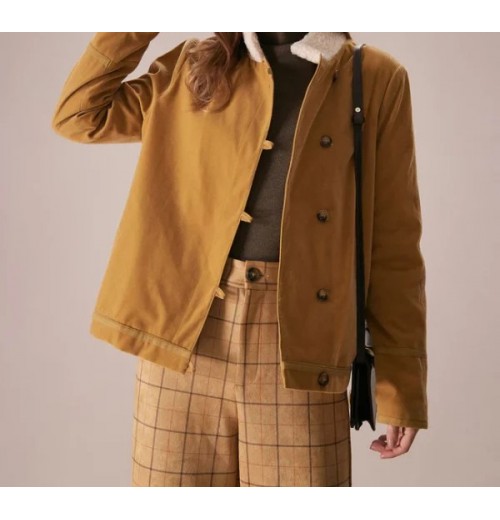 The Yellow Stand Collar Button Teddy Jacket The Yellow Stand Collar Button Teddy Jacket